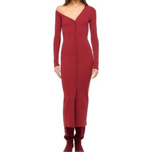 STAUD Burgundy Off-Shoulder Midi Dress